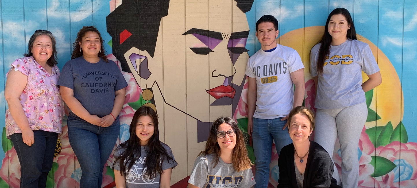 A group in front of a mural